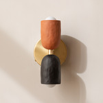 Ceramic Up Down Wall Sconce - Brass Canopy / Terracotta Upper Shade