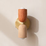 Ceramic Up Down Wall Sconce - Brass Canopy / Terracotta Upper Shade
