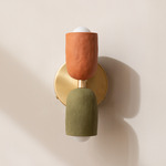 Ceramic Up Down Wall Sconce - Brass Canopy / Terracotta Upper Shade