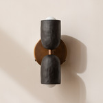 Ceramic Up Down Wall Sconce - Patina Brass Canopy / Black Clay Upper Shade