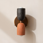 Ceramic Up Down Wall Sconce - Patina Brass Canopy / Black Clay Upper Shade