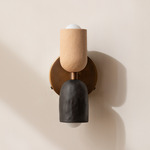 Ceramic Up Down Wall Sconce - Patina Brass Canopy / Tan Clay Upper Shade