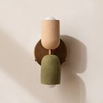 Ceramic Up Down Wall Sconce - Patina Brass Canopy / Tan Clay Upper Shade