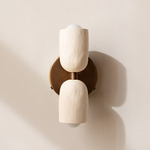 Ceramic Up Down Wall Sconce - Patina Brass Canopy / White Clay Upper Shade