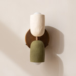 Ceramic Up Down Wall Sconce - Patina Brass Canopy / White Clay Upper Shade