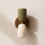 Ceramic Up Down Wall Sconce - Patina Brass Canopy / Green Clay Upper Shade