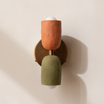 Ceramic Up Down Wall Sconce - Patina Brass Canopy / Terracotta Upper Shade