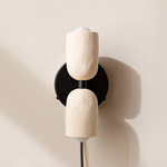 Ceramic Up Down Plug-In Wall Sconce - Black Canopy / White Clay Upper Shade