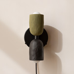 Ceramic Up Down Plug-In Wall Sconce - Black Canopy / Green Clay Upper Shade