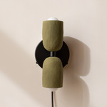 Ceramic Up Down Plug-In Wall Sconce - Black Canopy / Green Clay Upper Shade