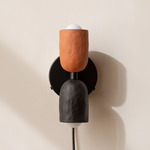 Ceramic Up Down Plug-In Wall Sconce - Black Canopy / Terracotta Upper Shade
