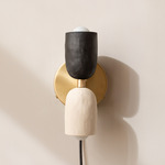 Ceramic Up Down Plug-In Wall Sconce - Brass Canopy / Black Clay Upper Shade