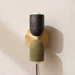 Ceramic Up Down Plug-In Wall Sconce - Brass Canopy / Black Clay Upper Shade
