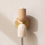 Ceramic Up Down Plug-In Wall Sconce - Brass Canopy / Tan Clay Upper Shade