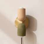 Ceramic Up Down Plug-In Wall Sconce - Brass Canopy / Tan Clay Upper Shade