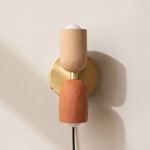 Ceramic Up Down Plug-In Wall Sconce - Brass Canopy / Tan Clay Upper Shade