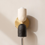 Ceramic Up Down Plug-In Wall Sconce - Brass Canopy / White Clay Upper Shade