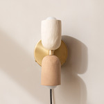 Ceramic Up Down Plug-In Wall Sconce - Brass Canopy / White Clay Upper Shade