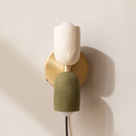 Ceramic Up Down Plug-In Wall Sconce - Brass Canopy / White Clay Upper Shade