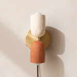 Ceramic Up Down Plug-In Wall Sconce - Brass Canopy / White Clay Upper Shade