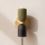 Ceramic Up Down Plug-In Wall Sconce - Brass Canopy / Green Clay Upper Shade