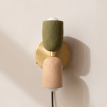 Ceramic Up Down Plug-In Wall Sconce - Brass Canopy / Green Clay Upper Shade