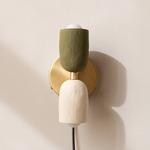 Ceramic Up Down Plug-In Wall Sconce - Brass Canopy / Green Clay Upper Shade