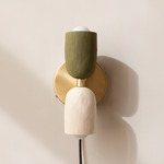 Ceramic Up Down Plug-In Wall Sconce - Brass Canopy / Green Clay Upper Shade