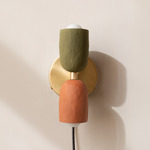 Ceramic Up Down Plug-In Wall Sconce - Brass Canopy / Green Clay Upper Shade