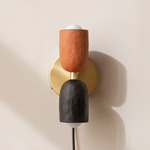 Ceramic Up Down Plug-In Wall Sconce - Brass Canopy / Terracotta Upper Shade