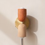 Ceramic Up Down Plug-In Wall Sconce - Brass Canopy / Terracotta Upper Shade