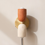 Ceramic Up Down Plug-In Wall Sconce - Brass Canopy / Terracotta Upper Shade