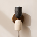 Ceramic Up Down Plug-In Wall Sconce - Patina Brass Canopy / Black Clay Upper Shade