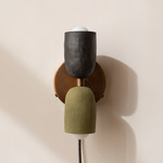 Ceramic Up Down Plug-In Wall Sconce - Patina Brass Canopy / Black Clay Upper Shade