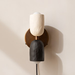 Ceramic Up Down Plug-In Wall Sconce - Patina Brass Canopy / White Clay Upper Shade