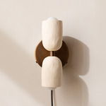 Ceramic Up Down Plug-In Wall Sconce - Patina Brass Canopy / White Clay Upper Shade