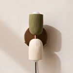 Ceramic Up Down Plug-In Wall Sconce - Patina Brass Canopy / Green Clay Upper Shade