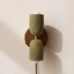 Ceramic Up Down Plug-In Wall Sconce - Patina Brass Canopy / Green Clay Upper Shade