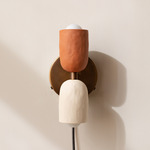Ceramic Up Down Plug-In Wall Sconce - Patina Brass Canopy / Terracotta Upper Shade