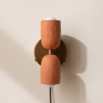 Ceramic Up Down Plug-In Wall Sconce - Patina Brass Canopy / Terracotta Upper Shade