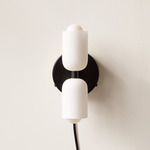 Glass Up Down Plug-In Wall Sconce - Black Canopy / White Glass