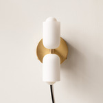 Glass Up Down Plug-In Wall Sconce - Brass Canopy / White Glass