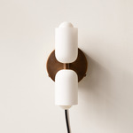 Glass Up Down Plug-In Wall Sconce - Patina Brass Canopy / White Glass