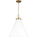 Wellfleet Cone Pendant - Burnished Brass / Matte White