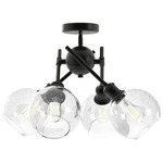 Axel Adjustable Semi Flush Ceiling Light w/Globe - Matte Black / Seeded