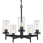 Winslett Chandelier - Matte Black / Clear Ribbed