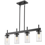 Winslett Kitchen Island Linear Pendant - Matte Black / Clear Ribbed