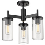 Winslett 3-Light Semi Flush Mount - Matte Black / Clear Ribbed