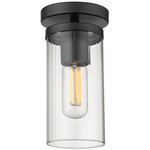 Winslett Semi Flush Ceiling Light - Matte Black / Clear Ribbed
