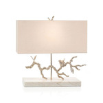 Bird On Branch Table Lamp - Polished Nickel / Off White